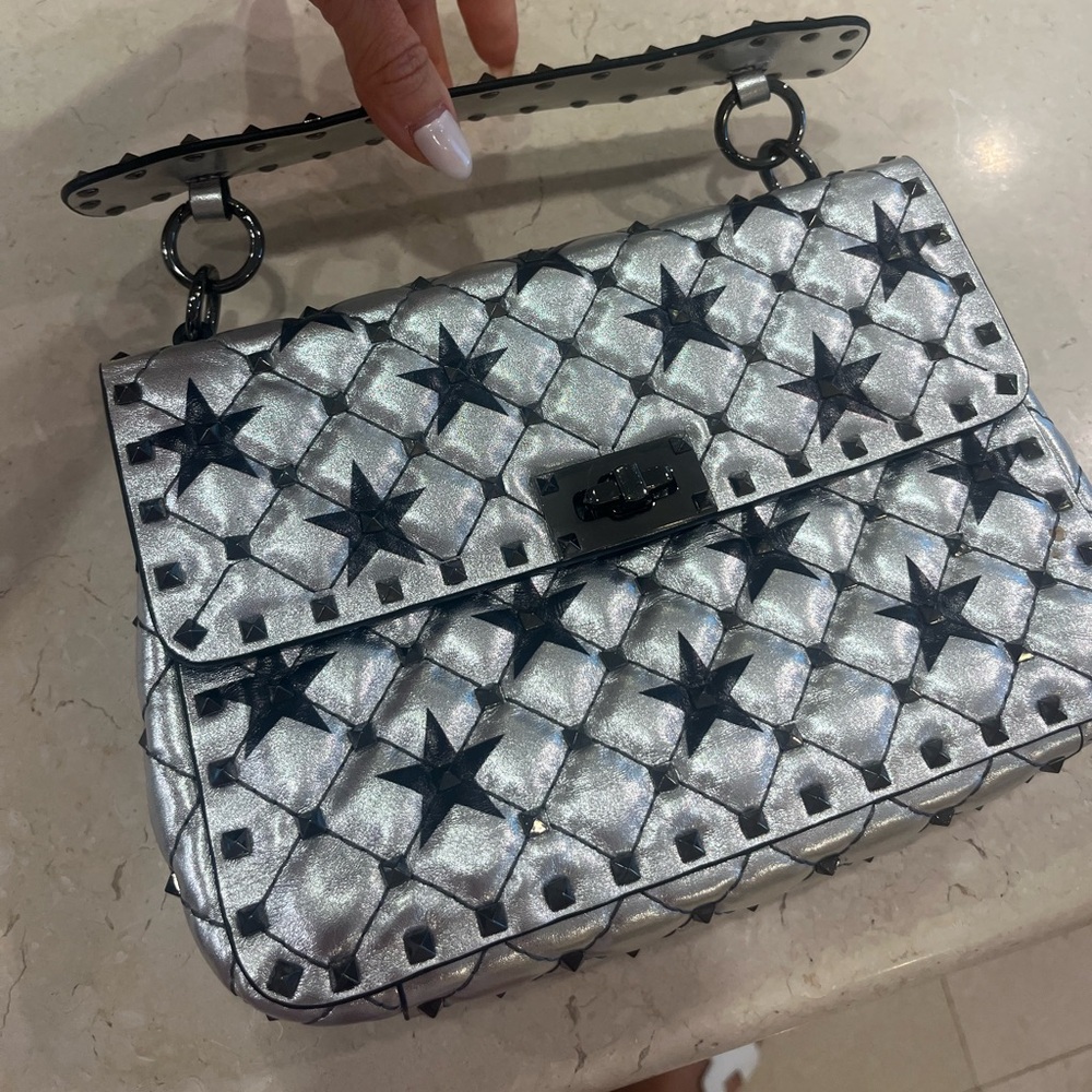 Valentino Garavani Silver and Black Star Shoulder Bag